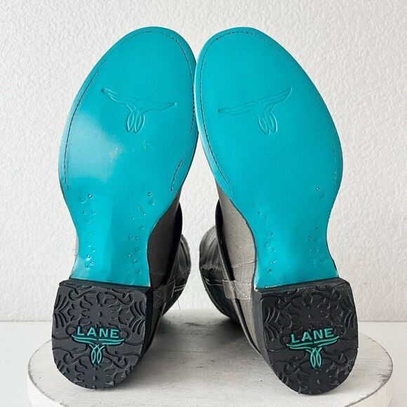 Lane Dustoff Women’s Western Moto Boots Gray Leather Harness Zip Ankle Size 7.5 - Picture 8 of 11